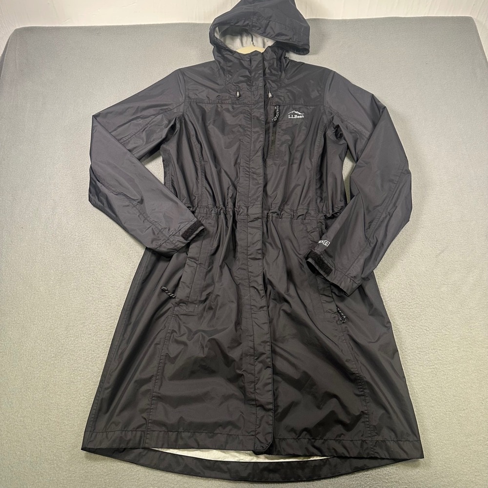 LL Bean TEK 2.5 Rain Jacket Womens Small Black Long Waterproof Parka 506199